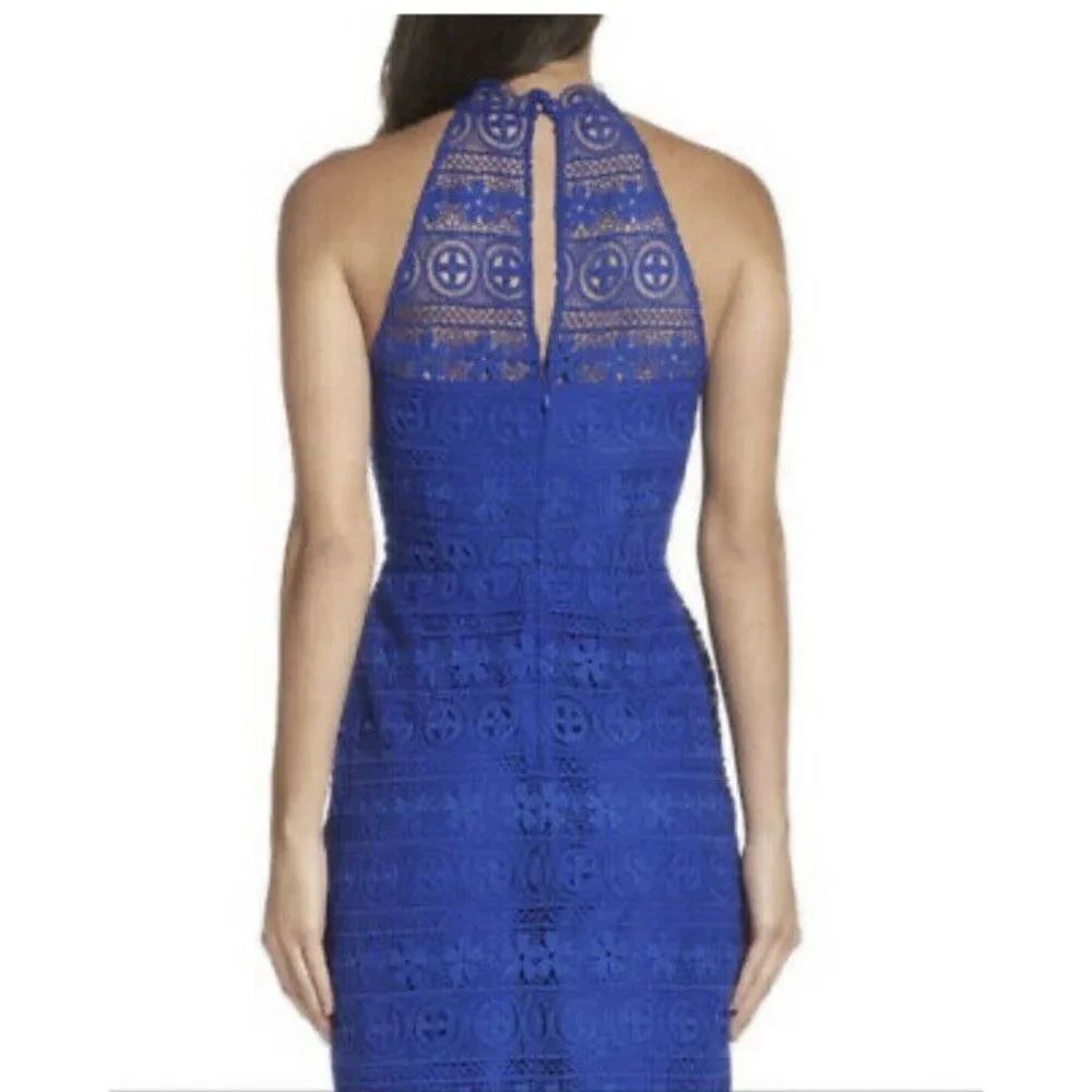 BB Dakota Women's Navy Blue Halter Sleeveless‎ Lace Sheath Pencil Dress Size 0